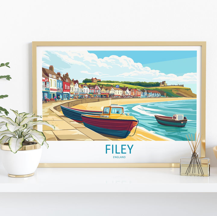 Filey England Landscape Travel Poster Scenic Yorkshire Coastline Wall Art Seaside Town Print UK Decor Beautiful Filey Artwork