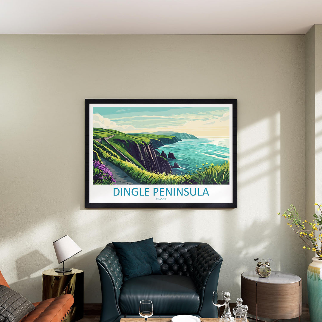 Dingle Peninsula Ireland Landscape Travel Poster Scenic Atlantic Coastline Wall Art Wild Irish Coast Print Europe Decor Dingle Artwork