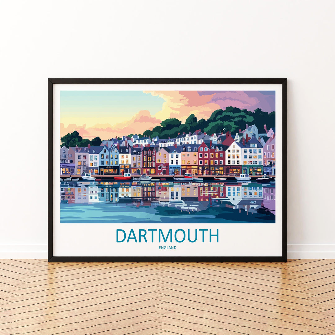 Dartmouth England Landscape Travel Poster Scenic Harbour Town Wall Art River Dart View Print UK Coast Decor Beautiful Dartmouth Artwork