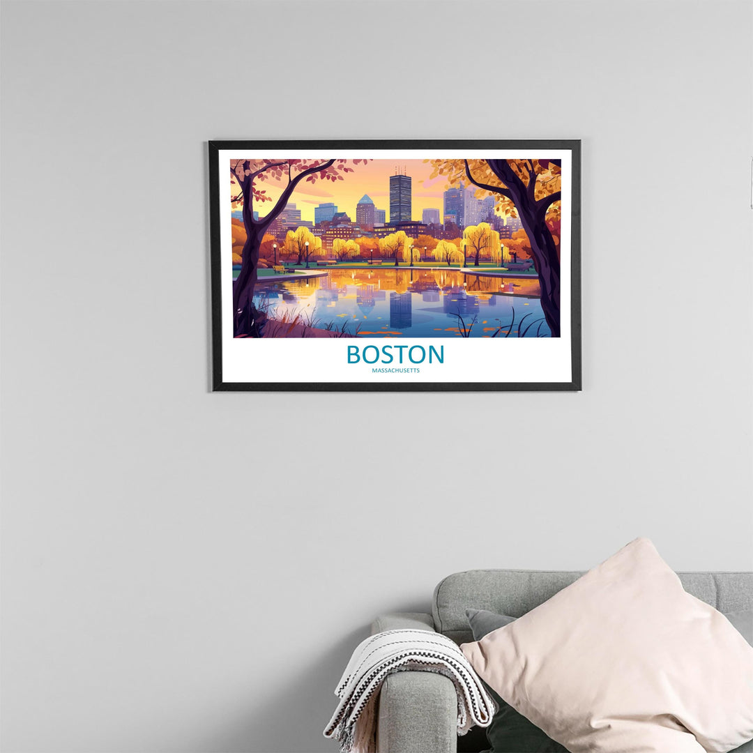 Boston Massachusetts Landscape Travel Poster Scenic City Skyline Wall Art Historic Waterfront Print USA Decor Beautiful Boston Artwork