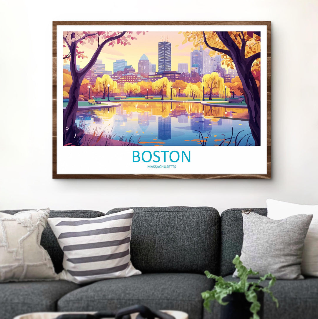 Boston Massachusetts Landscape Travel Poster Scenic City Skyline Wall Art Historic Waterfront Print USA Decor Beautiful Boston Artwork