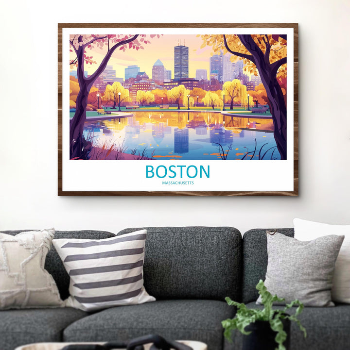 Boston Massachusetts Landscape Travel Poster Scenic City Skyline Wall Art Historic Waterfront Print USA Decor Beautiful Boston Artwork