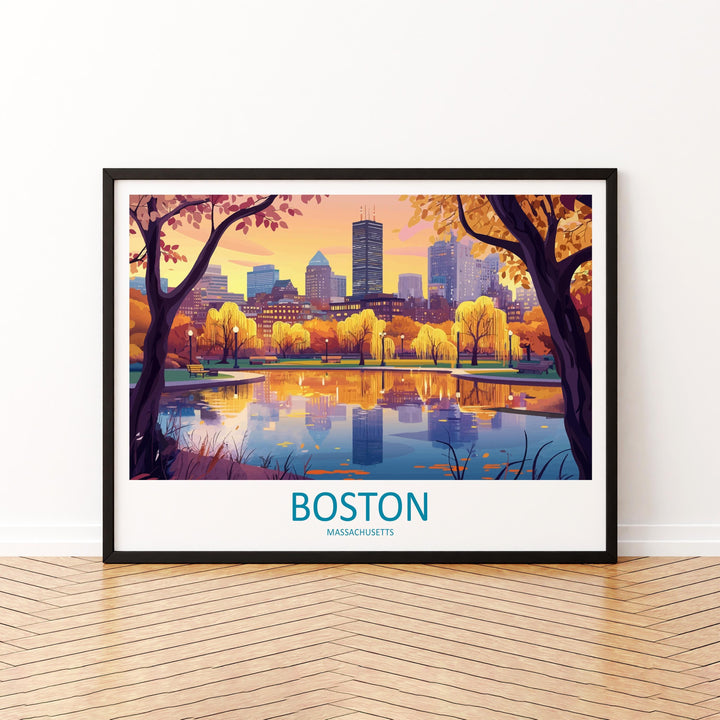 Boston Massachusetts Landscape Travel Poster Scenic City Skyline Wall Art Historic Waterfront Print USA Decor Beautiful Boston Artwork