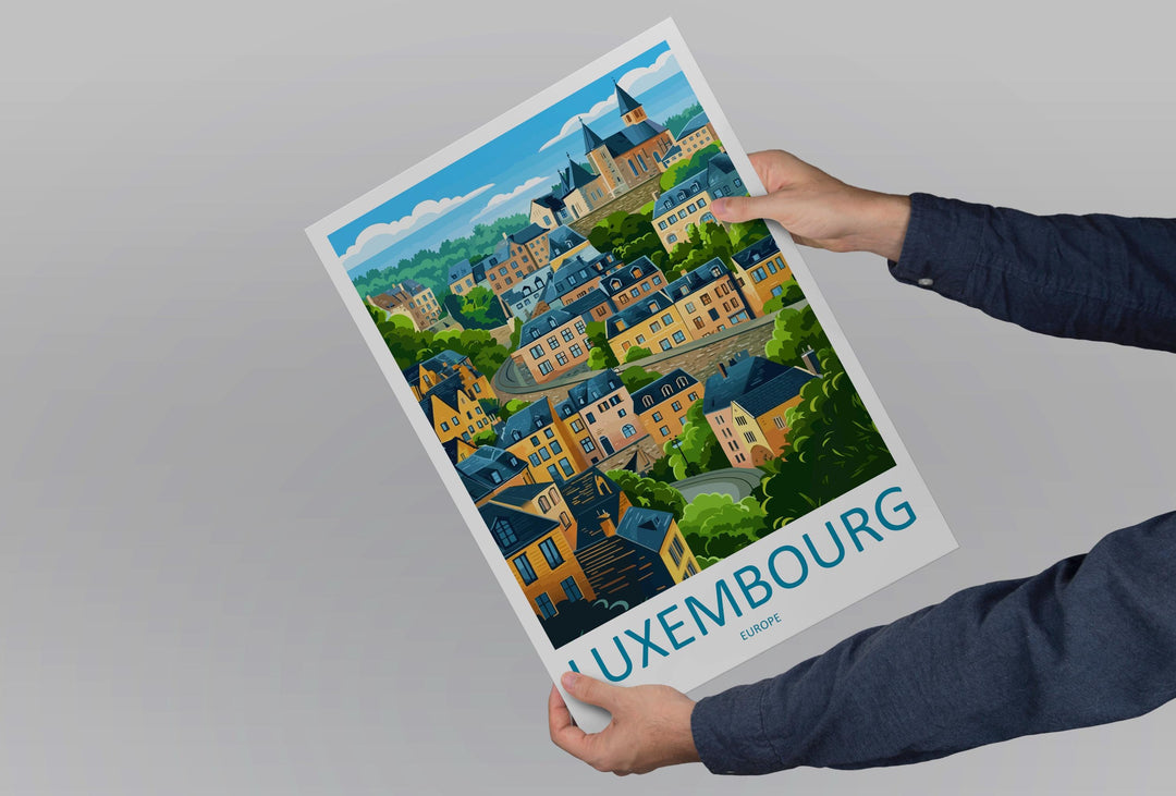Luxembourg City Travel Poster Scenic Old Town Cliffs Wall Art Historic Fortifications Print Europe Decor Beautiful Luxembourg Artwork