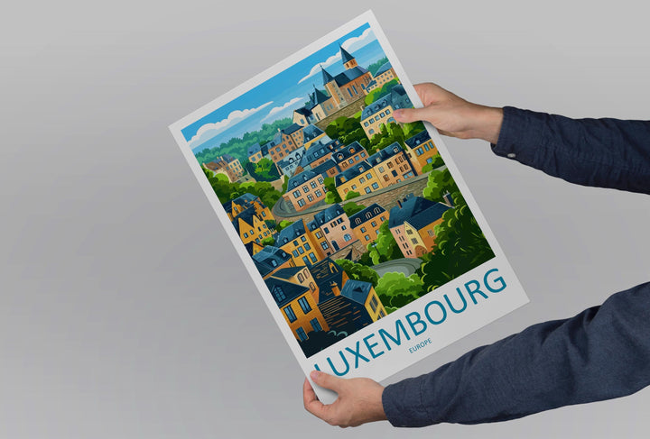 Luxembourg City Travel Poster Scenic Old Town Cliffs Wall Art Historic Fortifications Print Europe Decor Beautiful Luxembourg Artwork