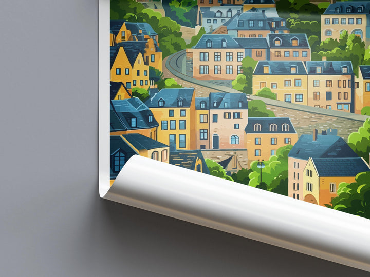 Luxembourg City Travel Poster Scenic Old Town Cliffs Wall Art Historic Fortifications Print Europe Decor Beautiful Luxembourg Artwork