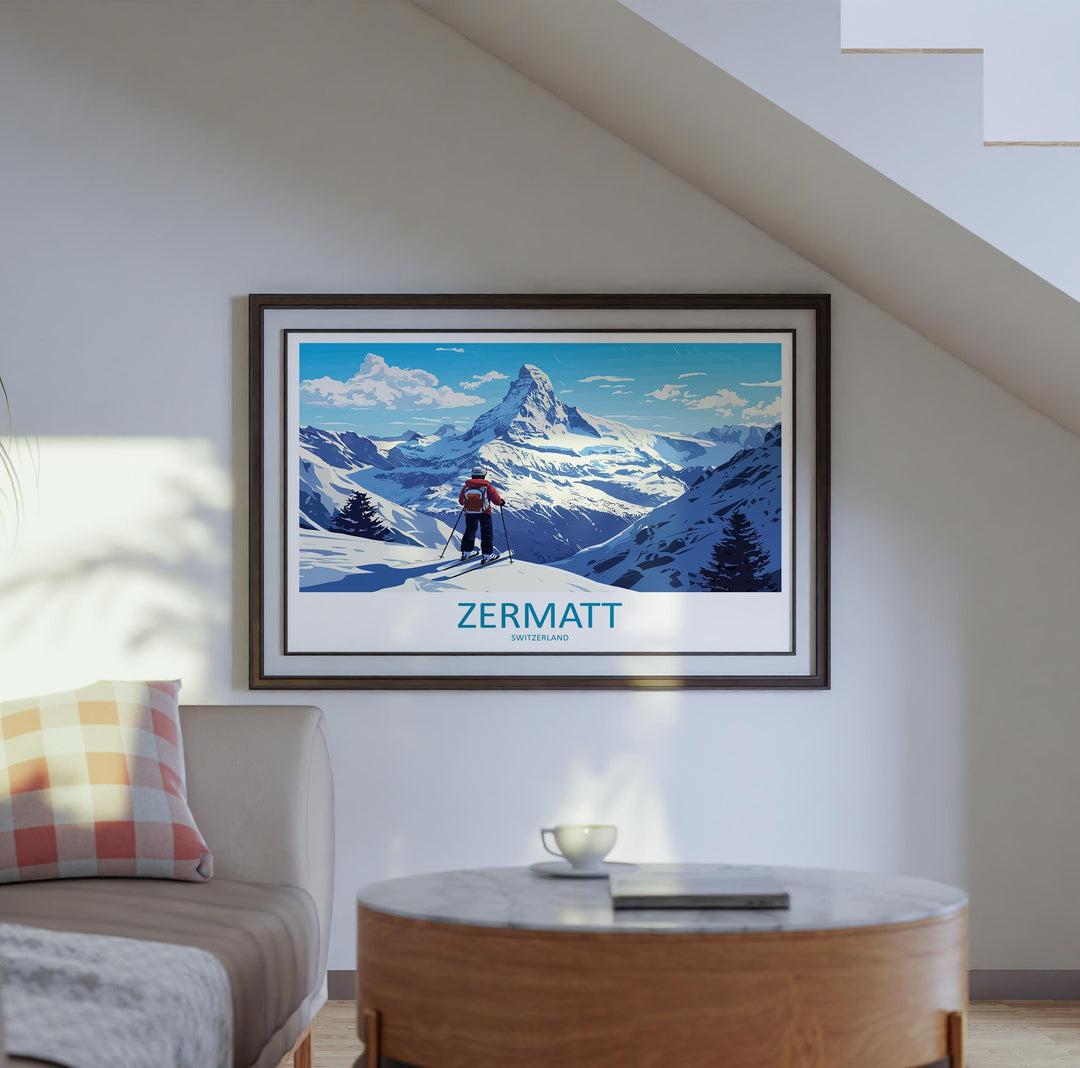 Zermatt Switzerland Landscape Travel Poster Scenic Alpine Village Wall Art Matterhorn Mountain Print Europe Decor Beautiful Zermatt Artwork