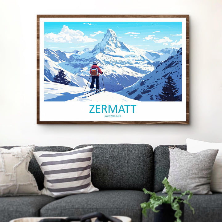 Zermatt Switzerland Landscape Travel Poster Scenic Alpine Village Wall Art Matterhorn Mountain Print Europe Decor Beautiful Zermatt Artwork
