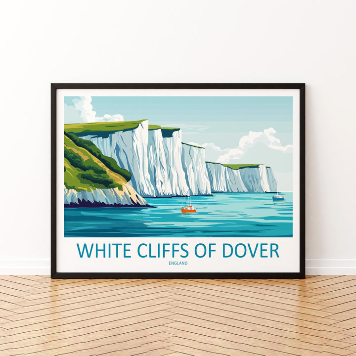 White Cliffs of Dover England Landscape Travel Poster Scenic Chalk Coastline Wall Art Iconic Sea Cliffs Print UK Decor Beautiful Dover