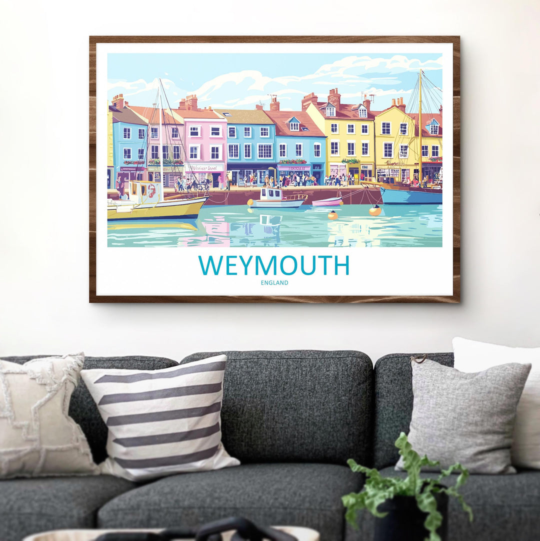 Weymouth England Landscape Travel Poster Scenic Dorset Coastline Wall Art Harbour Beachfront Print UK Decor Beautiful Weymouth Artwork