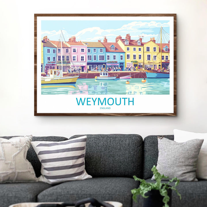 Weymouth England Landscape Travel Poster Scenic Dorset Coastline Wall Art Harbour Beachfront Print UK Decor Beautiful Weymouth Artwork