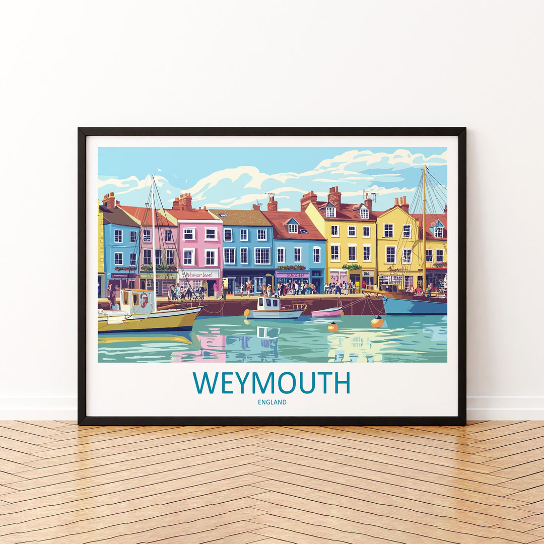 Weymouth England Landscape Travel Poster Scenic Dorset Coastline Wall Art Harbour Beachfront Print UK Decor Beautiful Weymouth Artwork