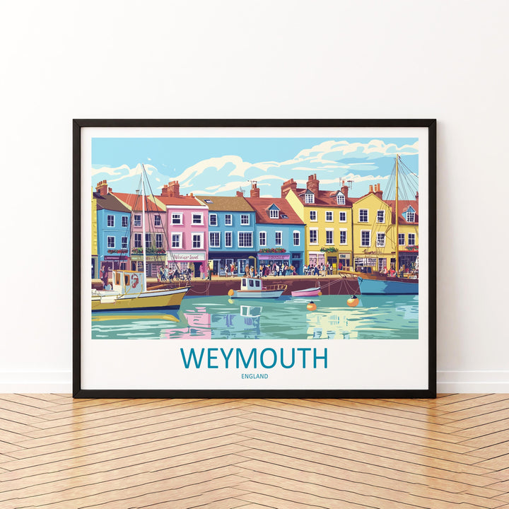 Weymouth England Landscape Travel Poster Scenic Dorset Coastline Wall Art Harbour Beachfront Print UK Decor Beautiful Weymouth Artwork