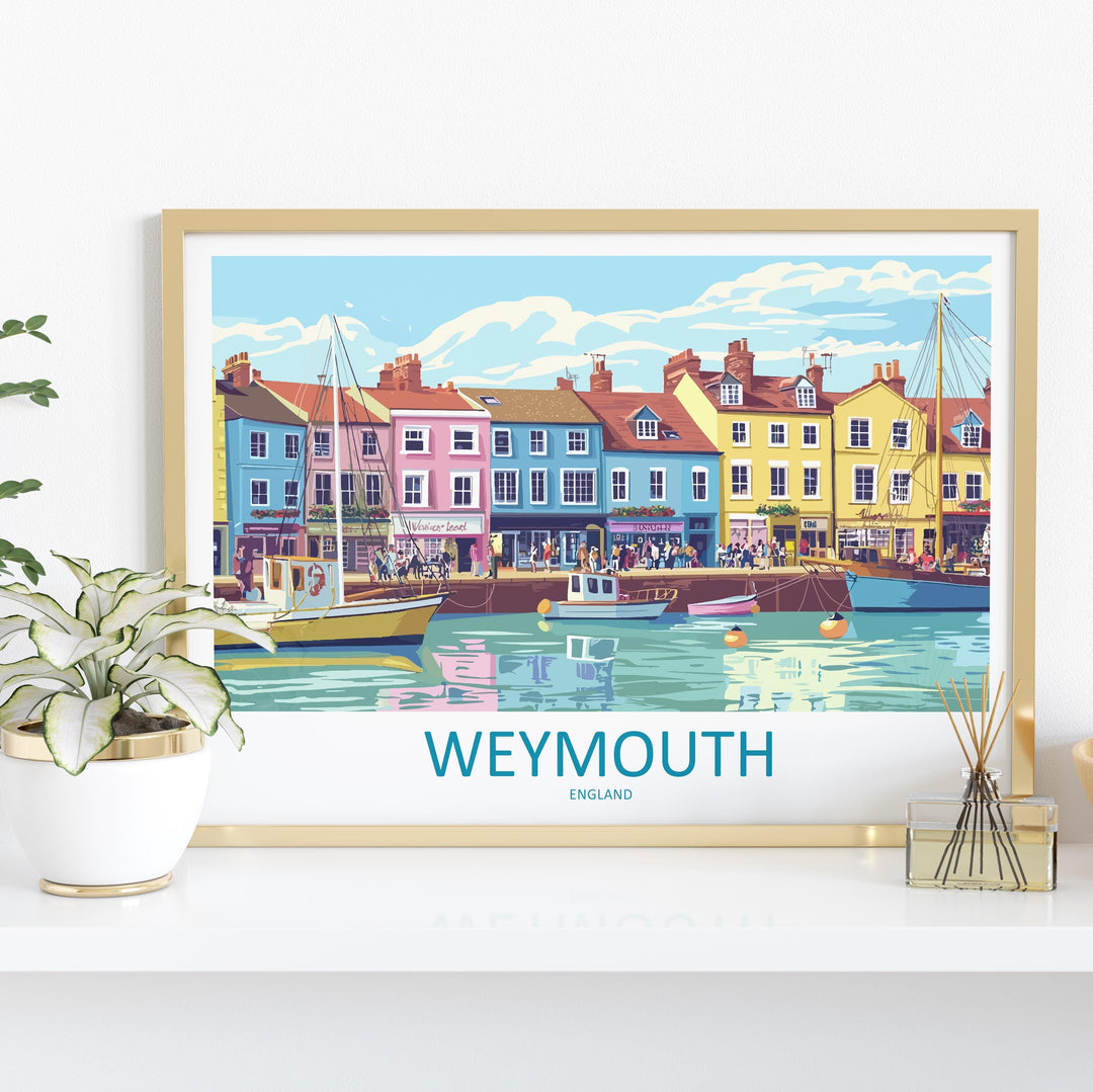 Weymouth England Landscape Travel Poster Scenic Dorset Coastline Wall Art Harbour Beachfront Print UK Decor Beautiful Weymouth Artwork