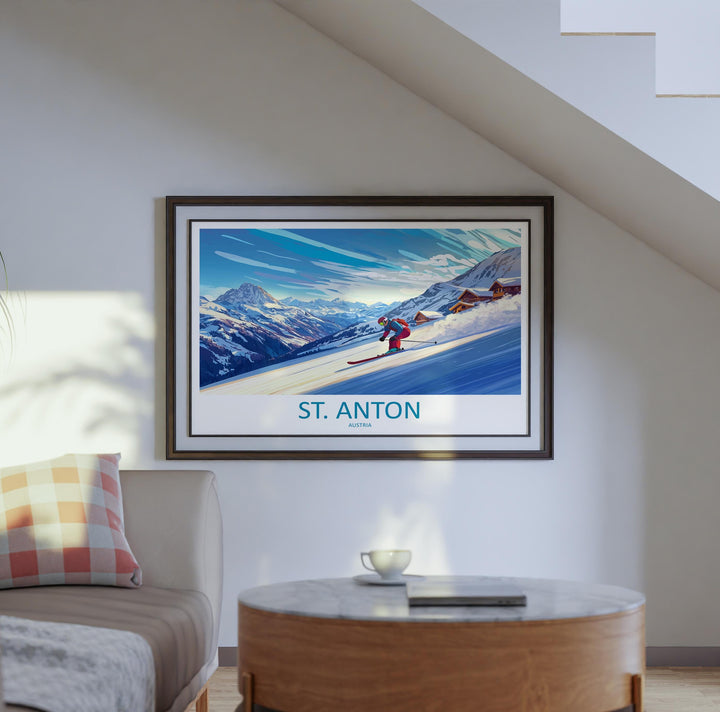 St Anton Austria Landscape Travel Poster Scenic Alpine Ski Resort Wall Art Snowy Mountains Print Europe Decor Beautiful St Anton Artwork