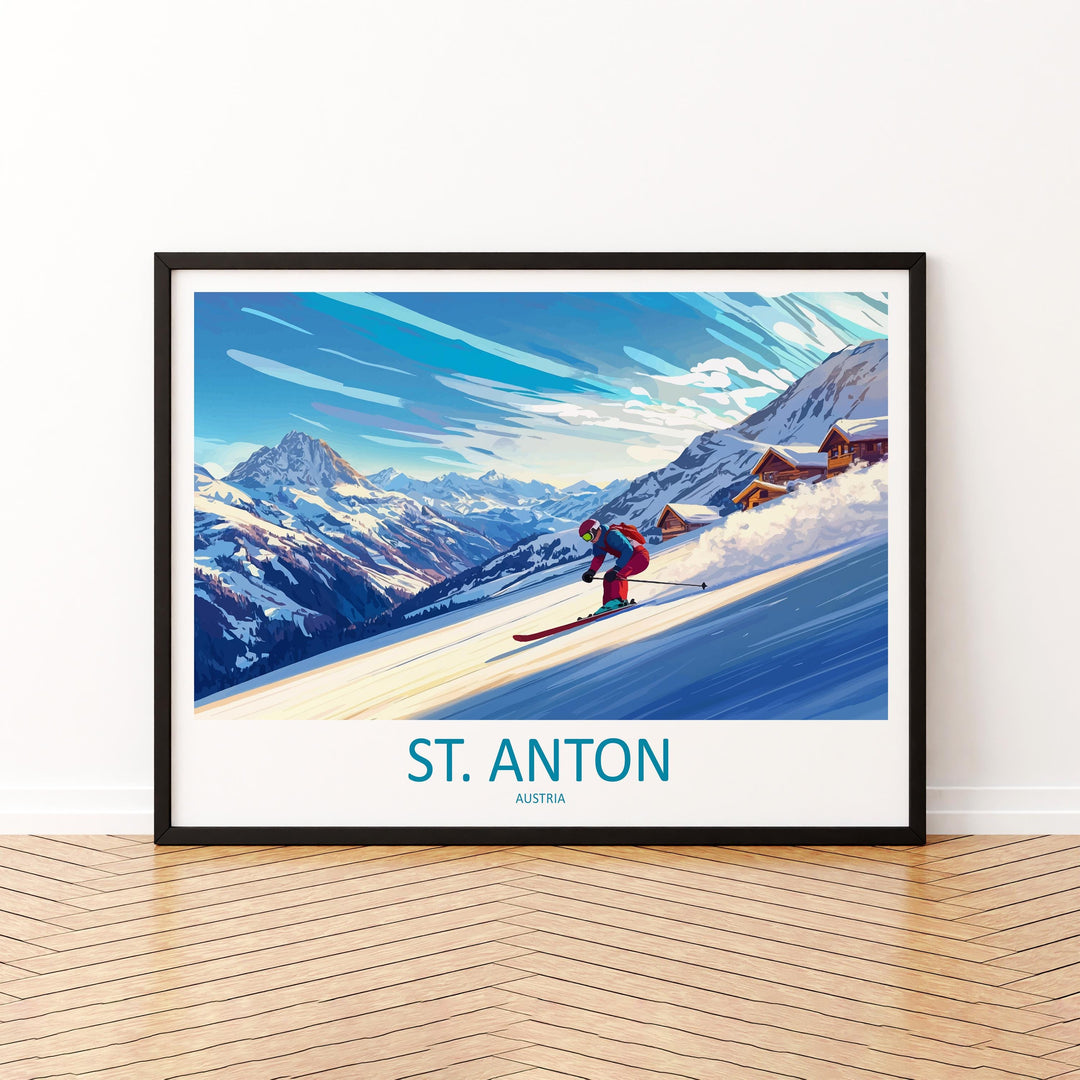 St Anton Austria Landscape Travel Poster Scenic Alpine Ski Resort Wall Art Snowy Mountains Print Europe Decor Beautiful St Anton Artwork