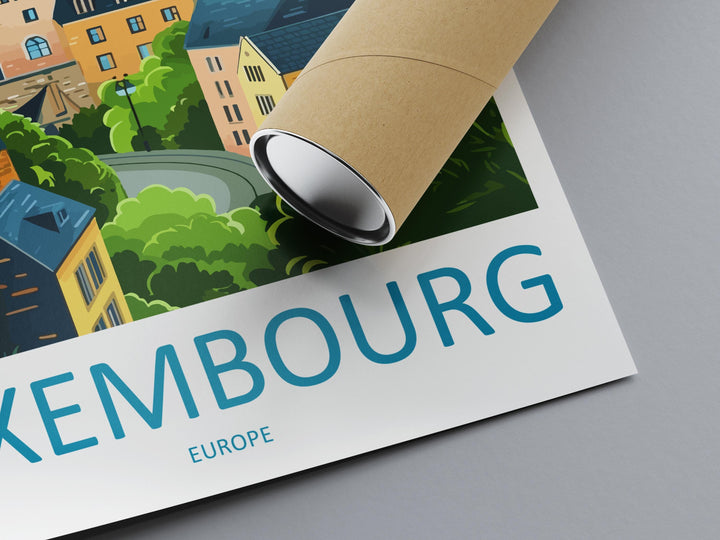 Luxembourg City Travel Poster Scenic Old Town Cliffs Wall Art Historic Fortifications Print Europe Decor Beautiful Luxembourg Artwork