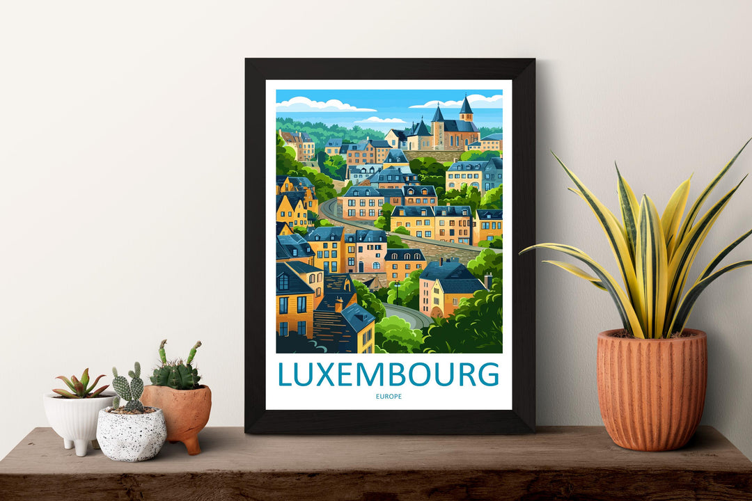 Luxembourg City Travel Poster Scenic Old Town Cliffs Wall Art Historic Fortifications Print Europe Decor Beautiful Luxembourg Artwork