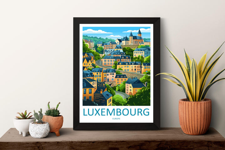 Luxembourg City Travel Poster Scenic Old Town Cliffs Wall Art Historic Fortifications Print Europe Decor Beautiful Luxembourg Artwork