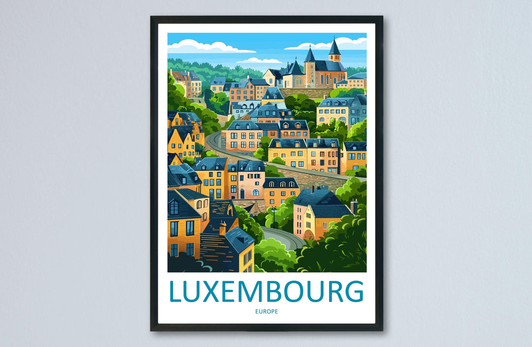 Luxembourg City Travel Poster Scenic Old Town Cliffs Wall Art Historic Fortifications Print Europe Decor Beautiful Luxembourg Artwork