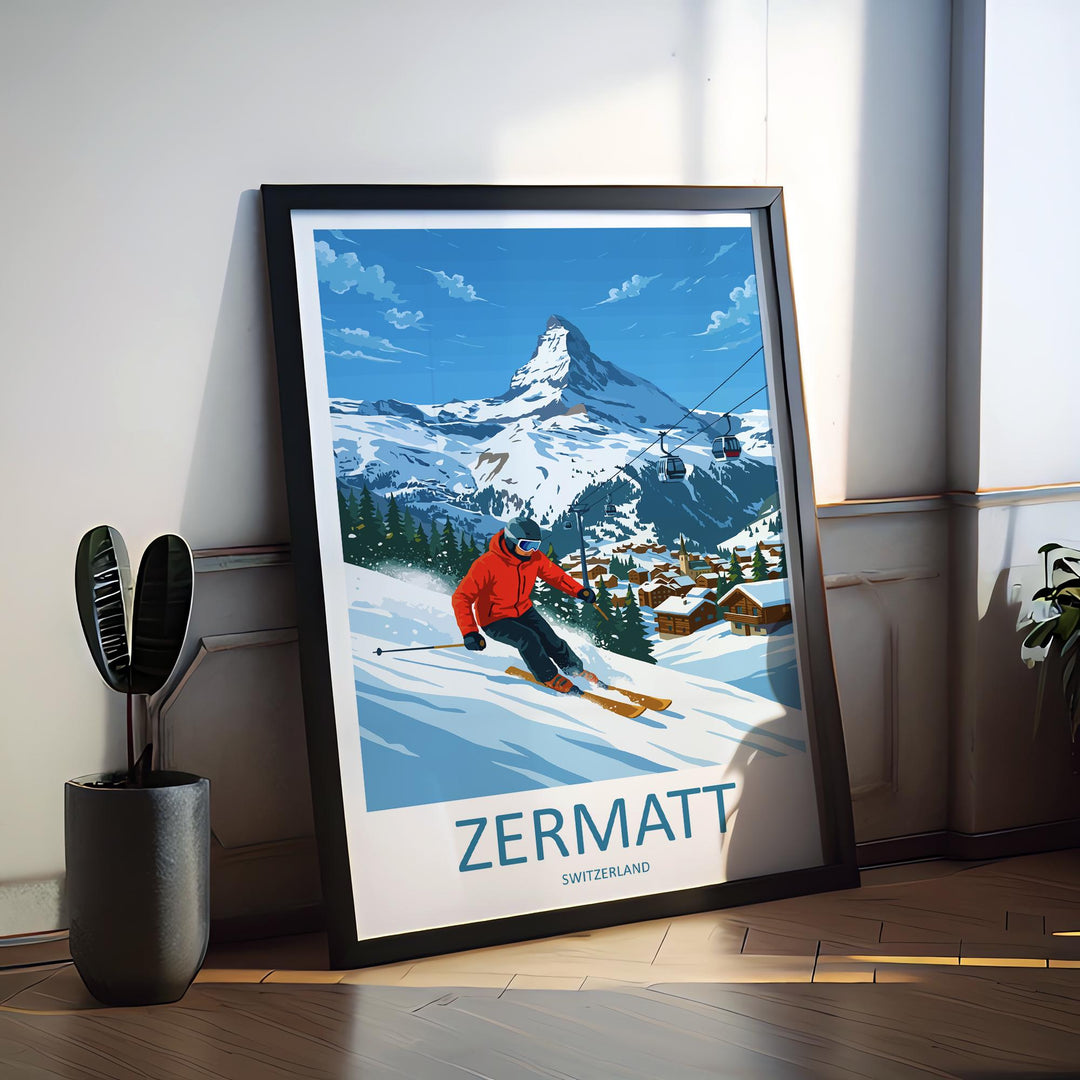 Zermatt Switzerland Travel Poster Alpine Village Wall Art Matterhorn Mountain Print Europe Decor Scenic Zermatt Artwork