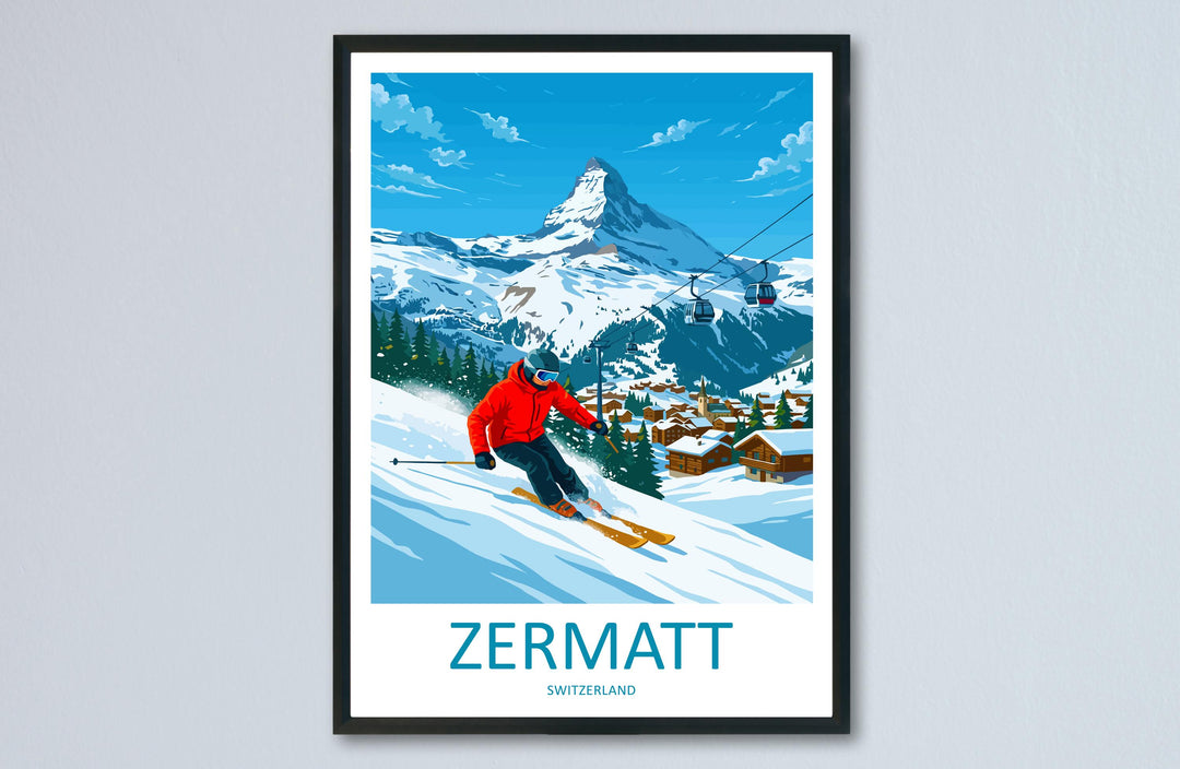Zermatt Switzerland Travel Poster Alpine Village Wall Art Matterhorn Mountain Print Europe Decor Scenic Zermatt Artwork