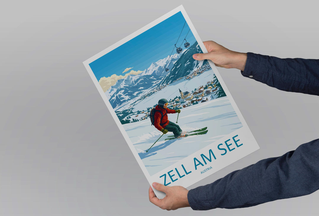 Zell am See Austria Ski Print Travel Poster Alpine Lake Town Wall Art Scenic Alps Europe Decor Zell am See Artwork
