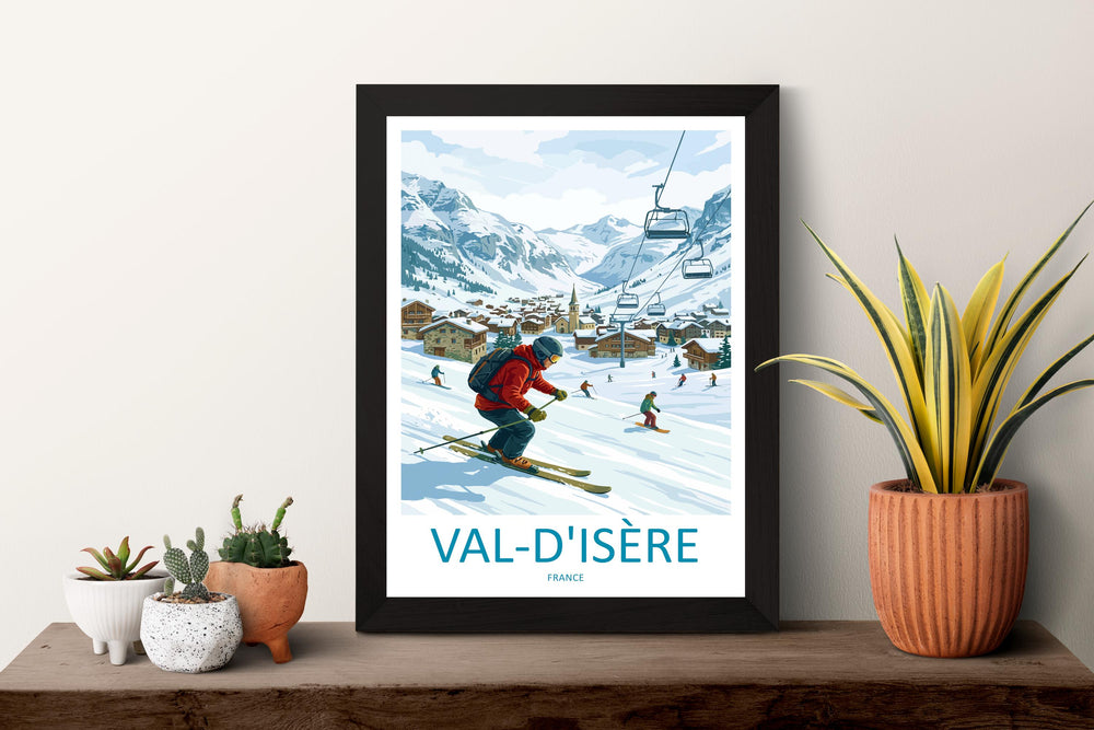 Val d’Isère France Ski Print Travel Poster Alpine Resort Wall Art French Alps Ski Village Europe Decor Artwork