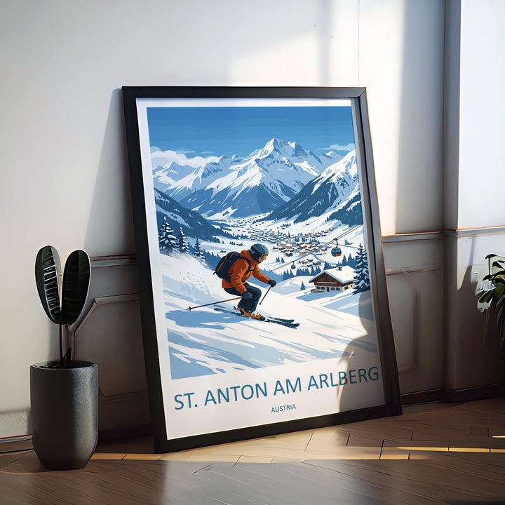 St Anton am Arlberg Austria Ski Print Travel Poster Alpine Resort Wall Art Legendary Ski Village Europe Decor Artwork