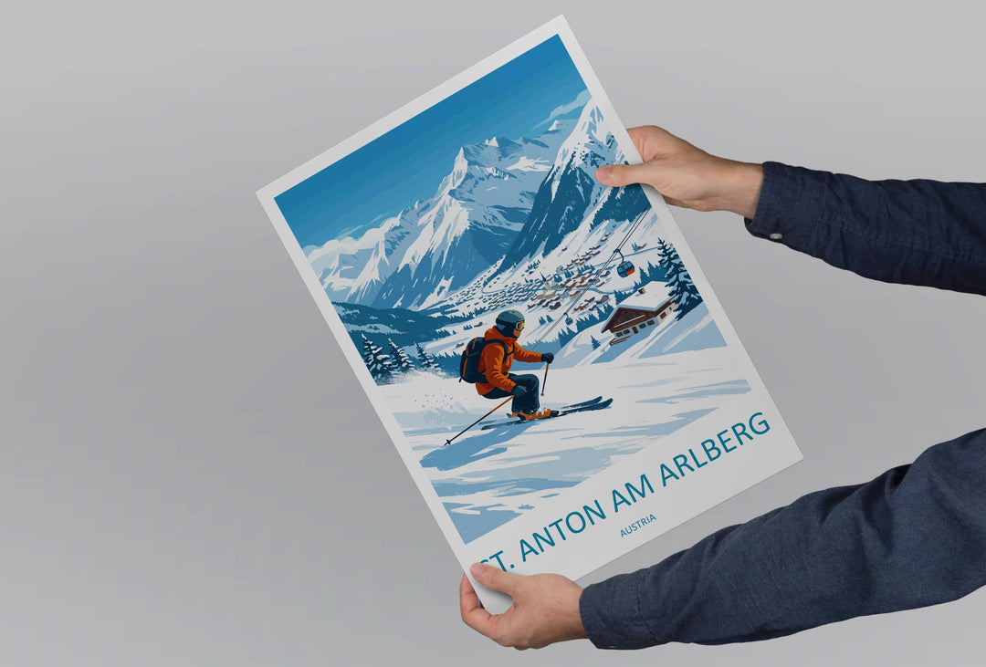 St Anton am Arlberg Austria Ski Print Travel Poster Alpine Resort Wall Art Legendary Ski Village Europe Decor Artwork