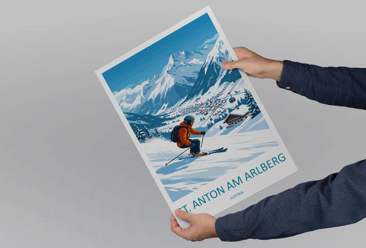 St Anton am Arlberg Austria Ski Print Travel Poster Alpine Resort Wall Art Legendary Ski Village Europe Decor Artwork