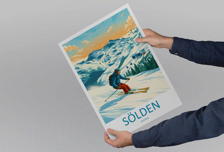 Sölden Austria Ski Print Travel Poster Alpine Resort Wall Art Glacier Ski Area Europe Decor Sölden Artwork