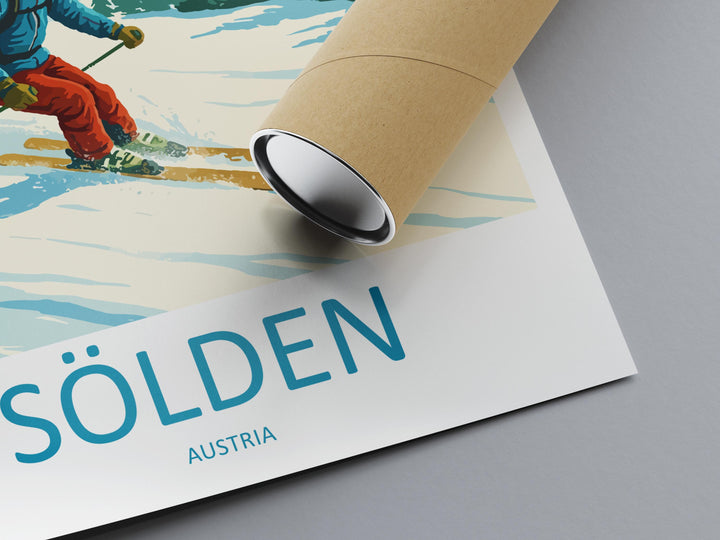 Sölden Austria Ski Print Travel Poster Alpine Resort Wall Art Glacier Ski Area Europe Decor Sölden Artwork