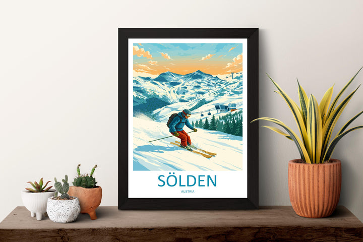Sölden Austria Ski Print Travel Poster Alpine Resort Wall Art Glacier Ski Area Europe Decor Sölden Artwork