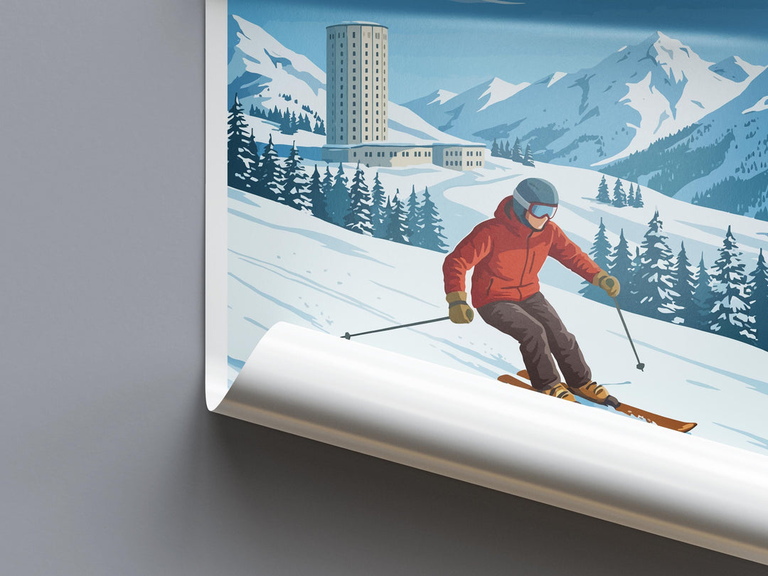 Sestriere Italy Ski Print Travel Poster Alpine Resort Wall Art Italian Alps Ski Village Winter Sports Europe Decor Artwork