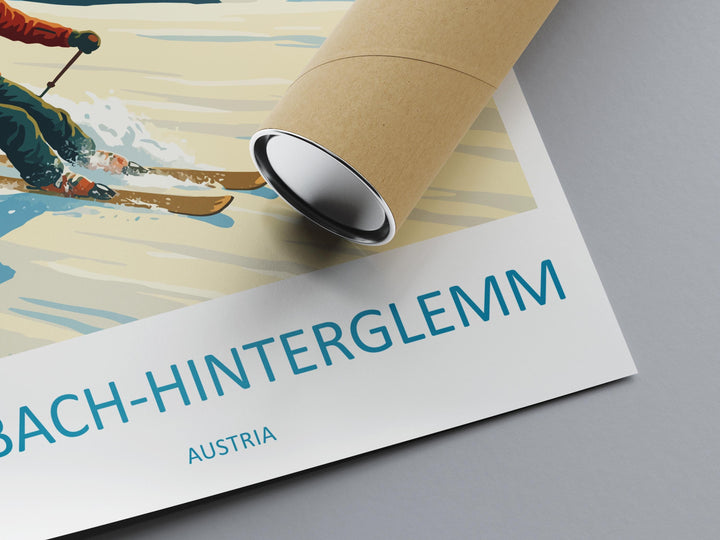 Saalbach Hinterglemm Austria Ski Print Travel Poster Alpine Resort Wall Art Famous Ski Area Winter Sports Europe Decor Artwork
