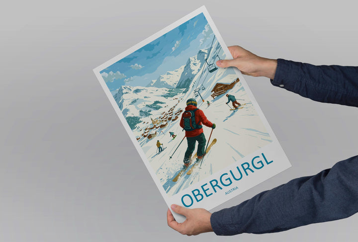 Obergurgl Austria Ski Print Travel Poster High Alpine Resort Wall Art Snow Sure Ski Village Europe Decor Artwork