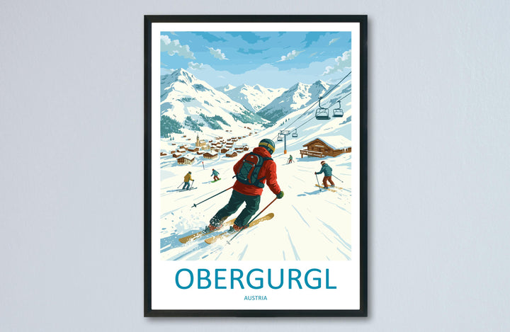 Obergurgl Austria Ski Print Travel Poster High Alpine Resort Wall Art Snow Sure Ski Village Europe Decor Artwork