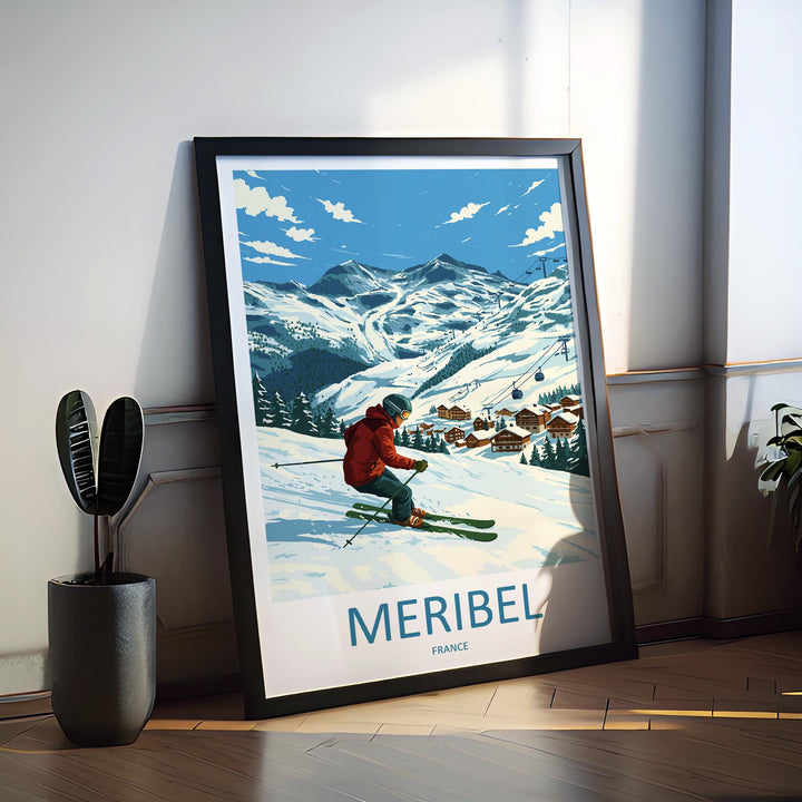 Meribel France Ski Print Travel Poster Alpine Resort Wall Art Three Valleys Ski Village Winter Sports Europe Decor Artwork