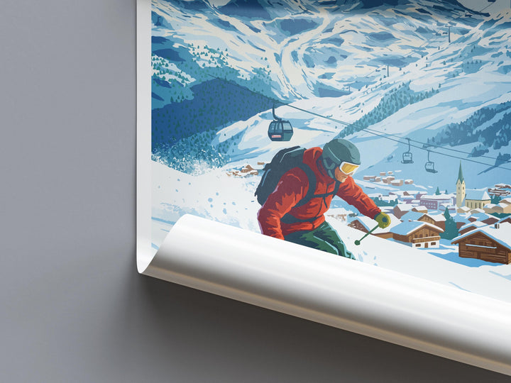 Mayrhofen Austria Ski Print Travel Poster Alpine Resort Wall Art Zillertal Valley Ski Village Winter Sports Europe Decor Artwork