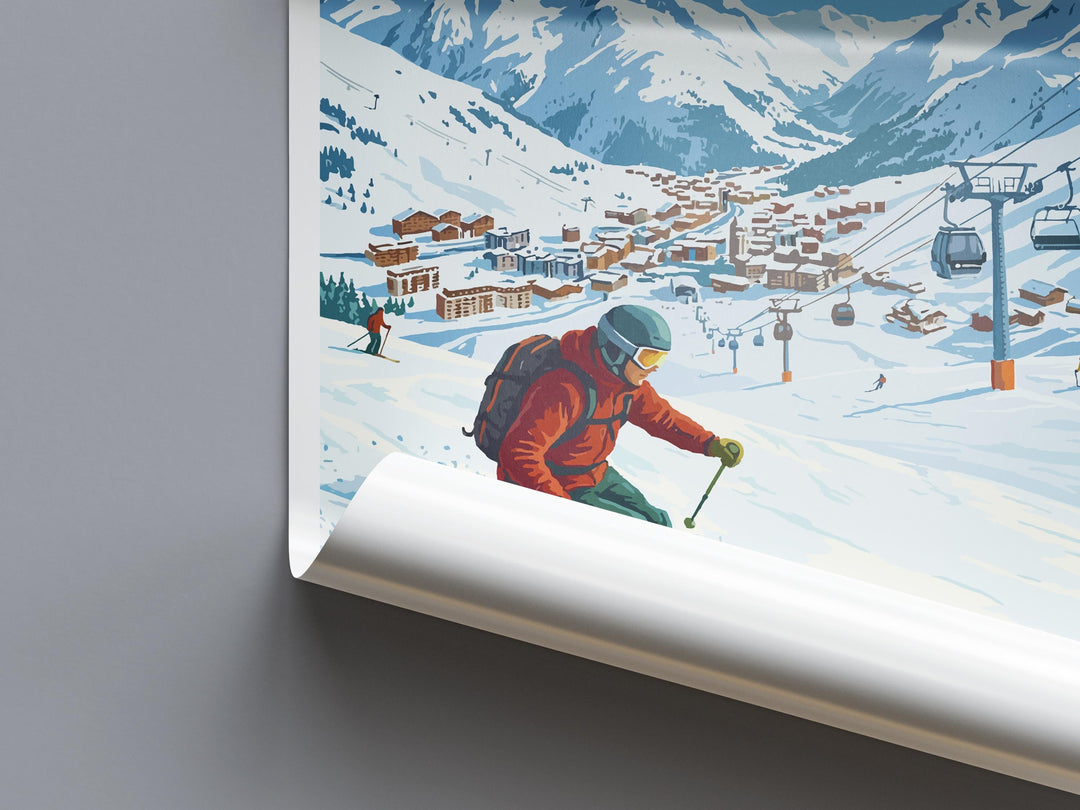 Les Deux Alpes France Ski Print Travel Poster High Alpine Resort Wall Art Glacier Ski Area Winter Sports Europe Decor Artwork