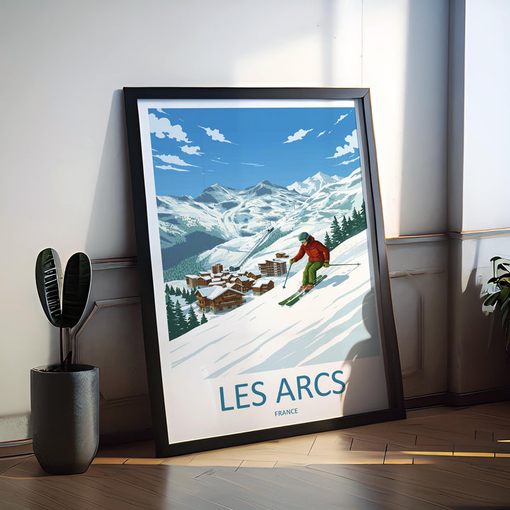 Les Arcs France Ski Print Travel Poster Alpine Resort Wall Art Paradiski Ski Area Mountain Village Winter Sports Europe Decor Artwork