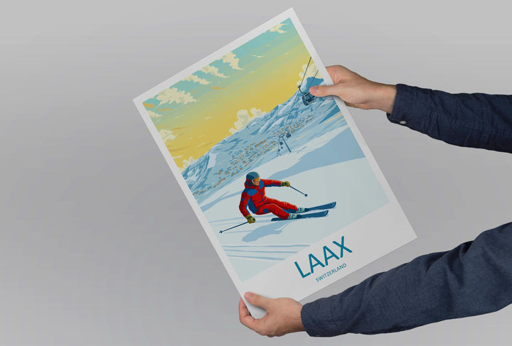 Laax Switzerland Ski Print Travel Poster Alpine Resort Wall Art Freestyle Ski Area Mountain Village Winter Sports Europe Decor Artwork