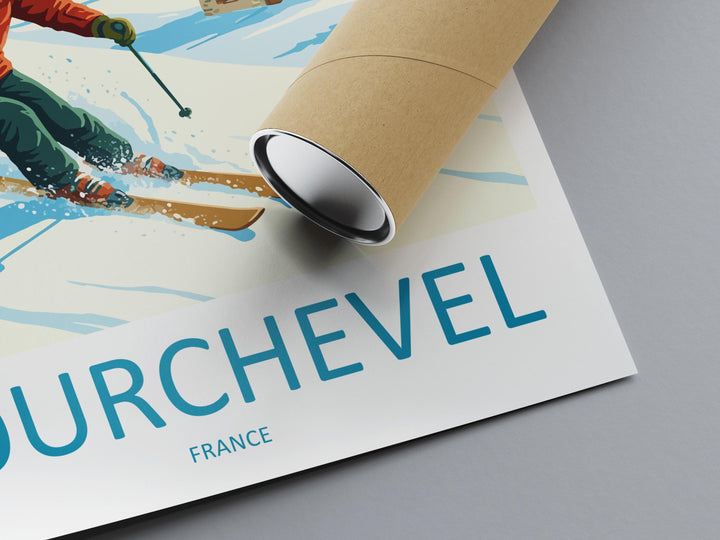 Courchevel France Ski Print Travel Poster Luxury Alpine Resort Wall Art Three Valleys Ski Village Winter Sports Europe Decor Artwork