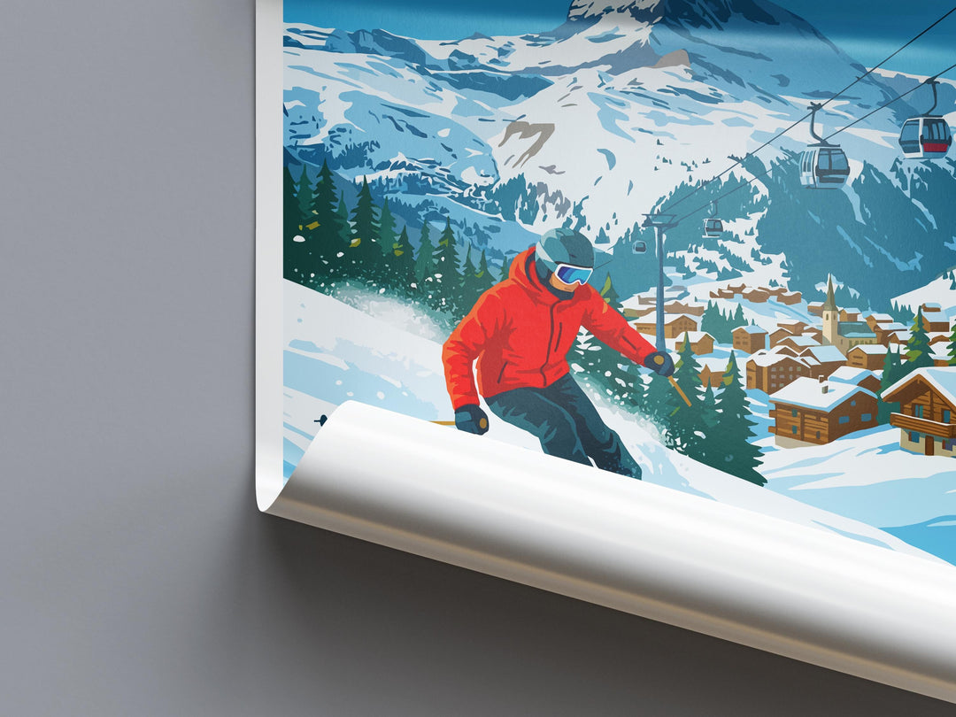 Zermatt Switzerland Travel Poster Alpine Village Wall Art Matterhorn Mountain Print Europe Decor Scenic Zermatt Artwork