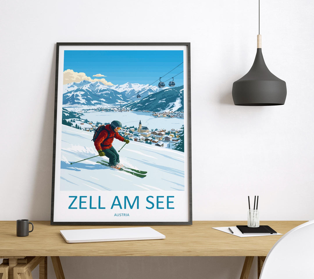 Zell am See Austria Ski Print Travel Poster Alpine Lake Town Wall Art Scenic Alps Europe Decor Zell am See Artwork