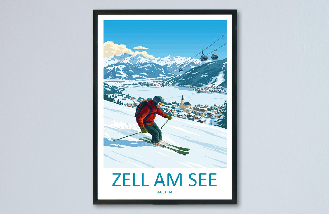 Zell am See Austria Ski Print Travel Poster Alpine Lake Town Wall Art Scenic Alps Europe Decor Zell am See Artwork
