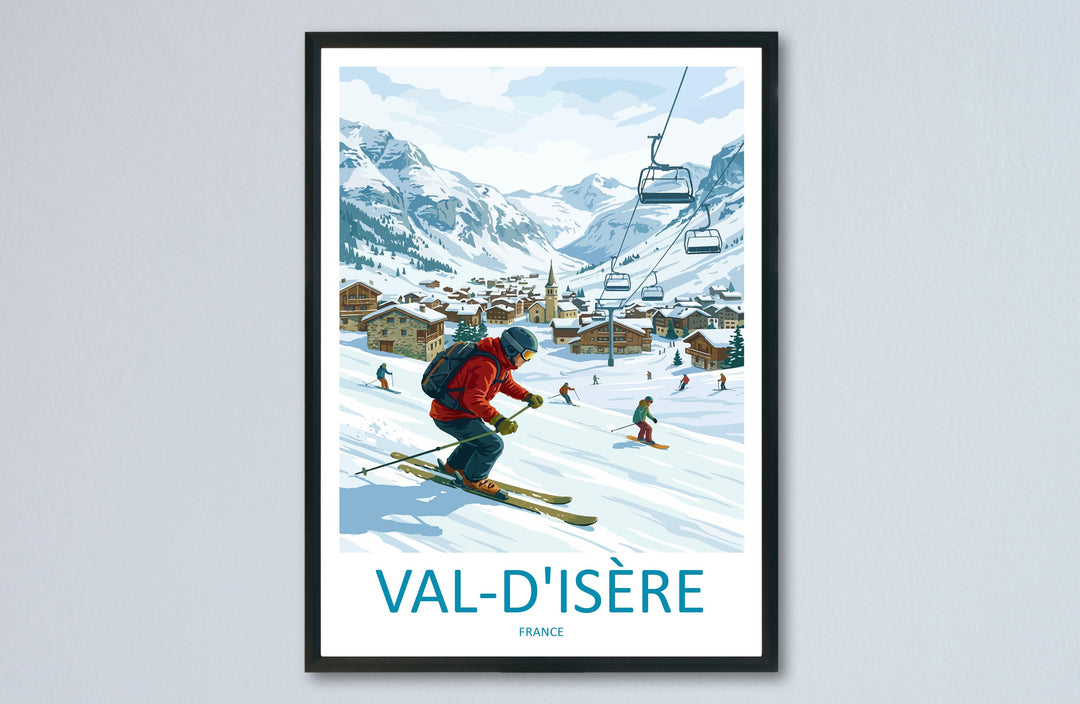 Val d’Isère France Ski Print Travel Poster Alpine Resort Wall Art French Alps Ski Village Europe Decor Artwork