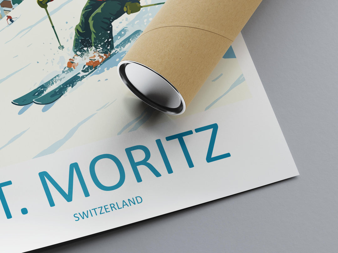 St Moritz Switzerland Ski Print Travel Poster Luxury Alpine Resort Wall Art Swiss Alps Ski Village Europe Decor Artwork