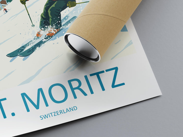 St Moritz Switzerland Ski Print Travel Poster Luxury Alpine Resort Wall Art Swiss Alps Ski Village Europe Decor Artwork